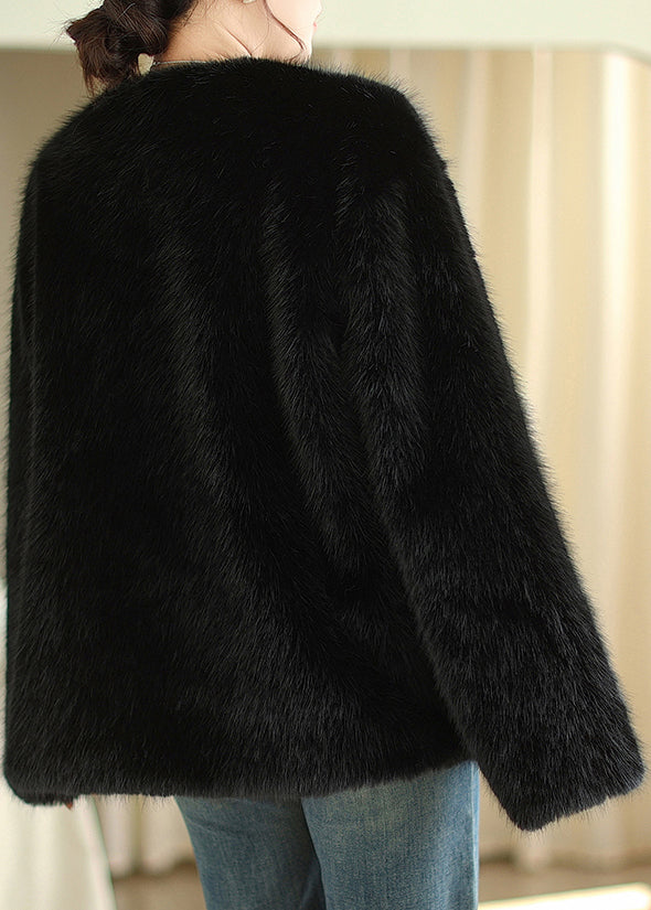 Boutique Fashion Coffee V Neck Faux Fur Coats Winter