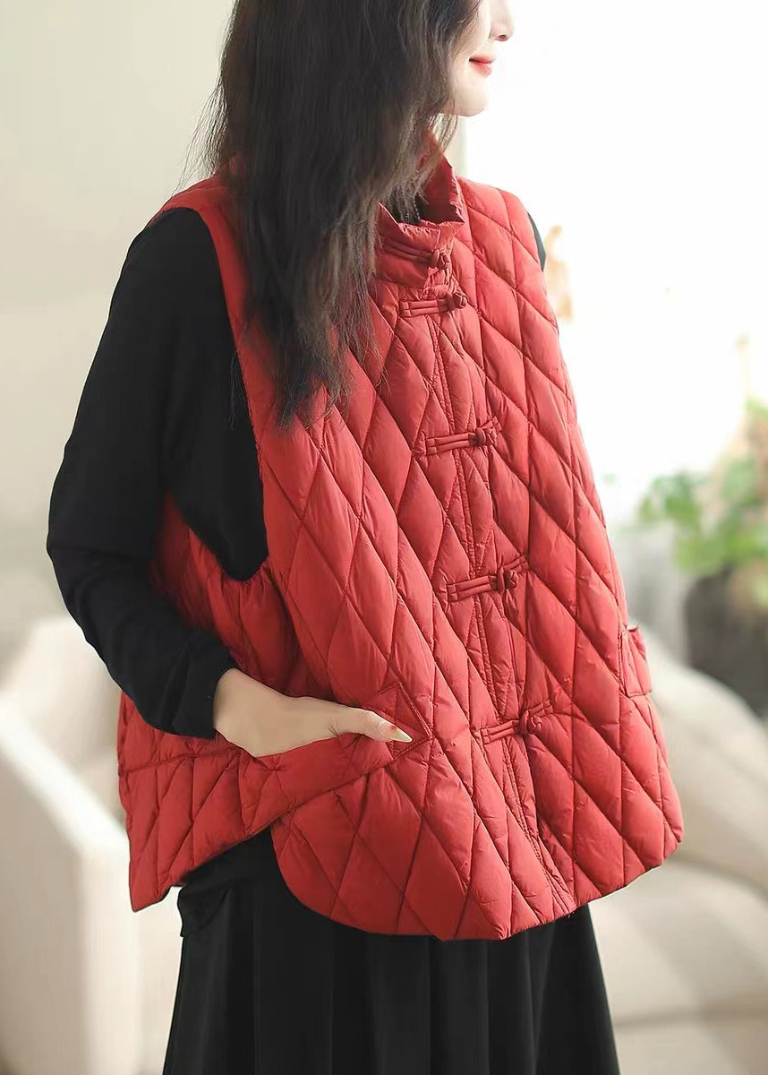 Loose Red Side Open Button Cotton Filled Waistcoat Sleeveless