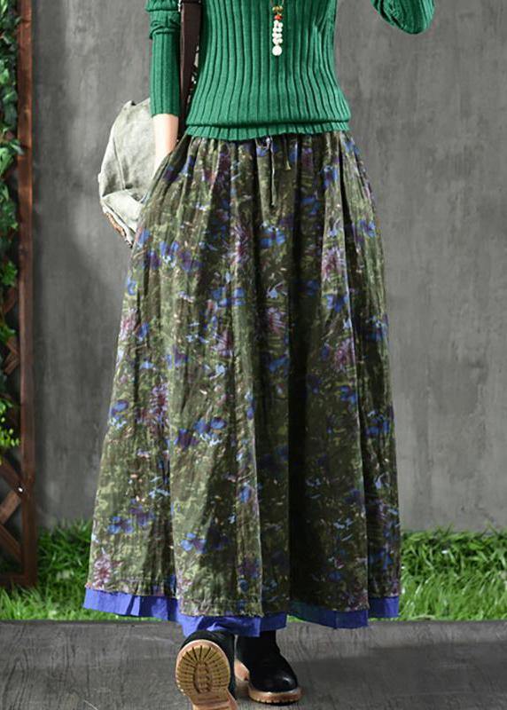 Women Velour Red Floral Skirt Maxi Length - SooLinen